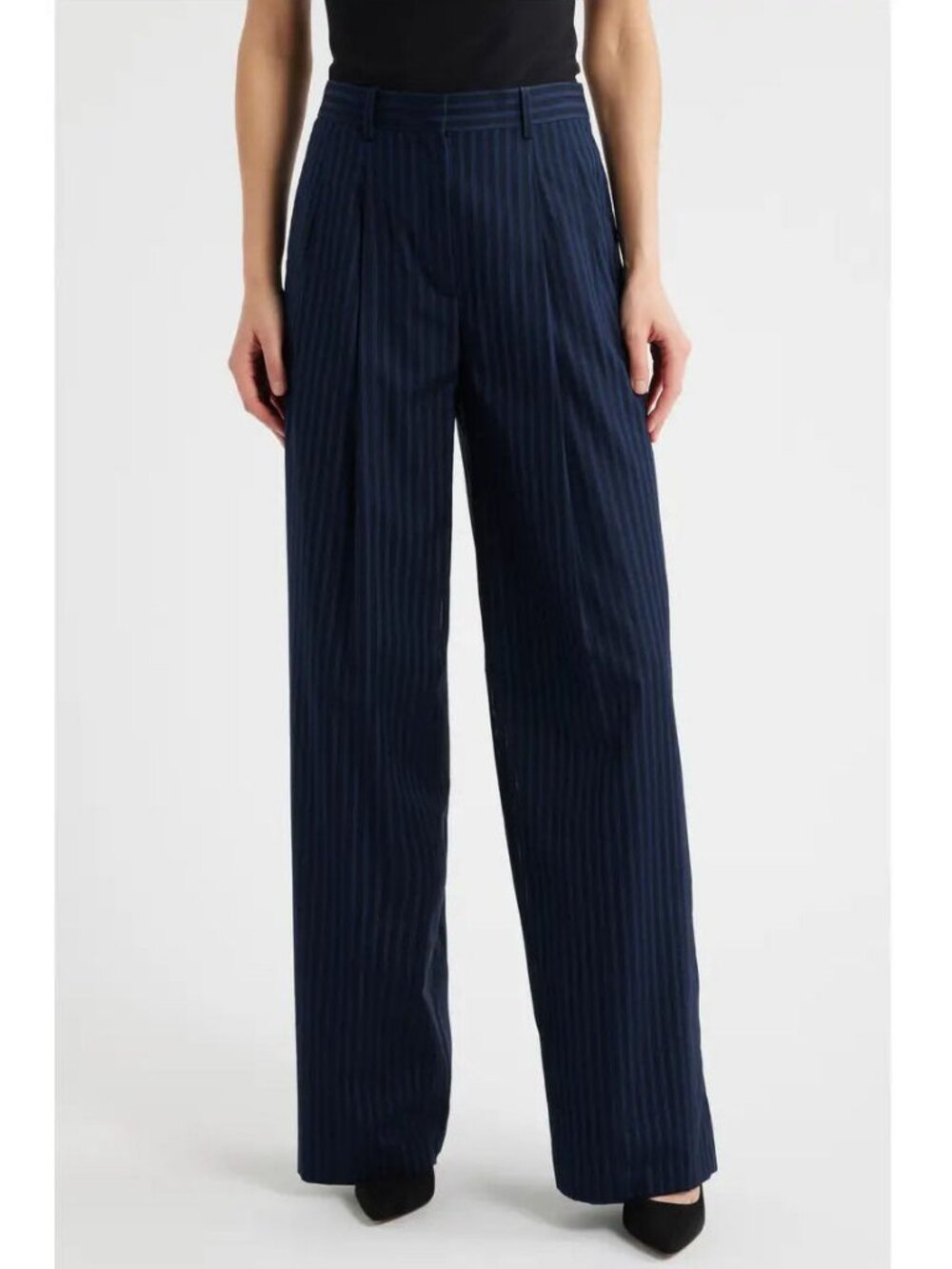 Theory Pleated Wide Leg Pants in Nocturne Navy